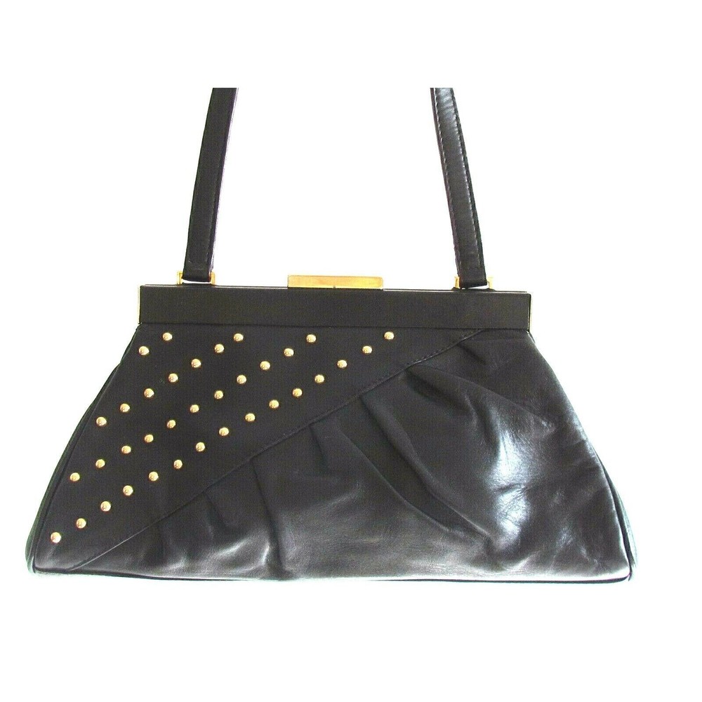 Women's Handbags Designer Rafe New York Black Leather Gold Tone Studs Med Bag